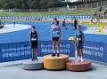 Ryker Moore on the top step for the 400m run event at the Youth State Championships. Image supplied.
