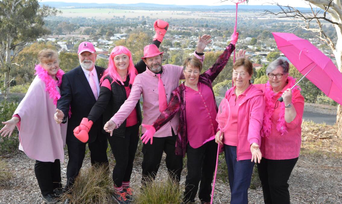 PINK UP PARKES: The new Parkes Pink Up Your Town committee members are Dianne Green, Cr Ken Keith OAM, Marg Applebee (secretary), Bill and Beth Thomas, Maureen Massey and Carolyn Rice (chair). Photo: Christine Little