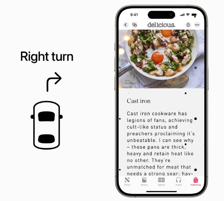 In an image taken from Apple's website, the Vehicle Motion Cues feature is shown moving black dots along the screen of your device. Picture / Apple