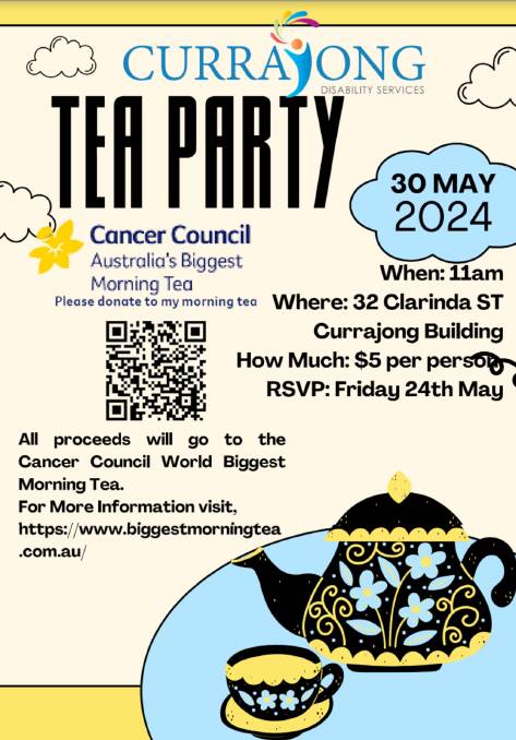 Currajong disabillity will be hosting a Biggest Morning Tea on Thursday, May 30 to raise vital funds for cancer research. Join them at 11am!