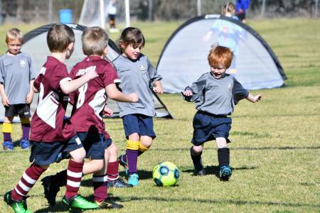 The under 6s in the Parkes and District junior soccer competition can't get much cuter than this - Parkes versus Eugowra last year. Photo by Jenny Kingham