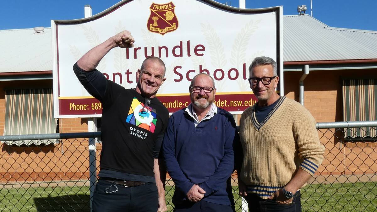 Trundle Central School principal John Southon with Greg Fisher and Ian Roberts. Picture supplied