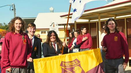 Jim Ramsay, Harry Budd, Mackenzie Smith and Blair MacDonald led the Trundle Central School contingent. Picture David Ellery.
