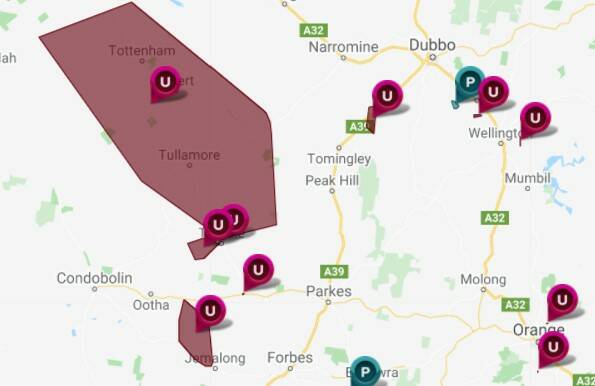 BLACK OUT: Some homes and businesses in the Parkes Shire's west are still without power, since 3.49pm yesterday when storms hit the region. Graphic: Essential Energy