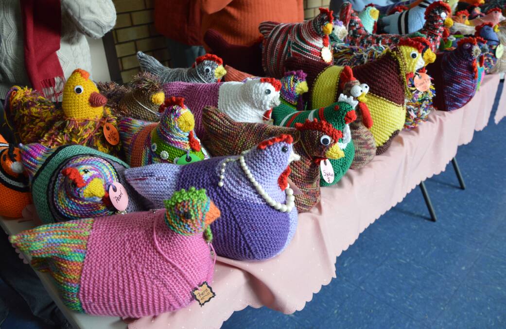 The 80 knitted chooks are expected to 'go gangbusters' at the Ronald McDonald House Central West winter gala ball on July 15. Picture by Christine Little